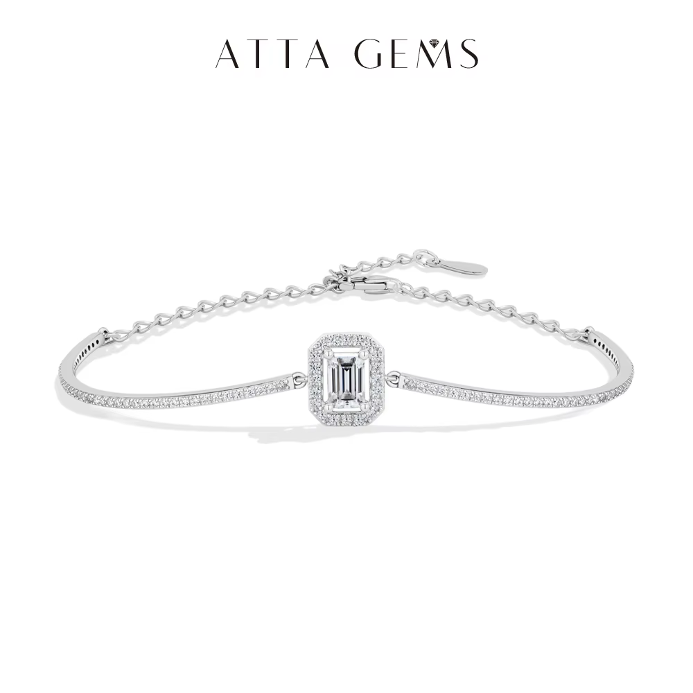 ATTAGEM – Bracelet de luxe en Moissanite taillée émeraude, en argent Sterling 925, réglable, bijoux 