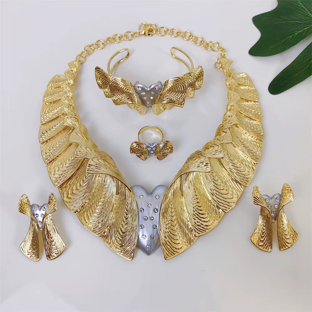 TITI africain Nigeria grand ensemble de bijoux Design évider grand collier boucle d'oreille ensemble