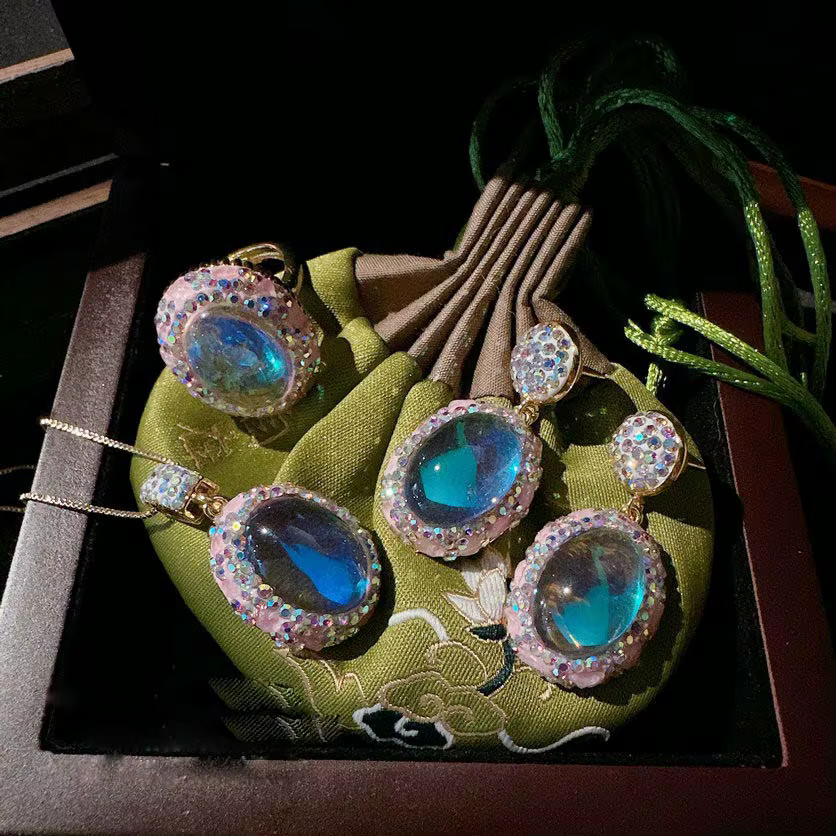 Collier de pierres précieuses bleues des Maldives pour femmes, plaqué or 18 carats, gouttes d'eau, p