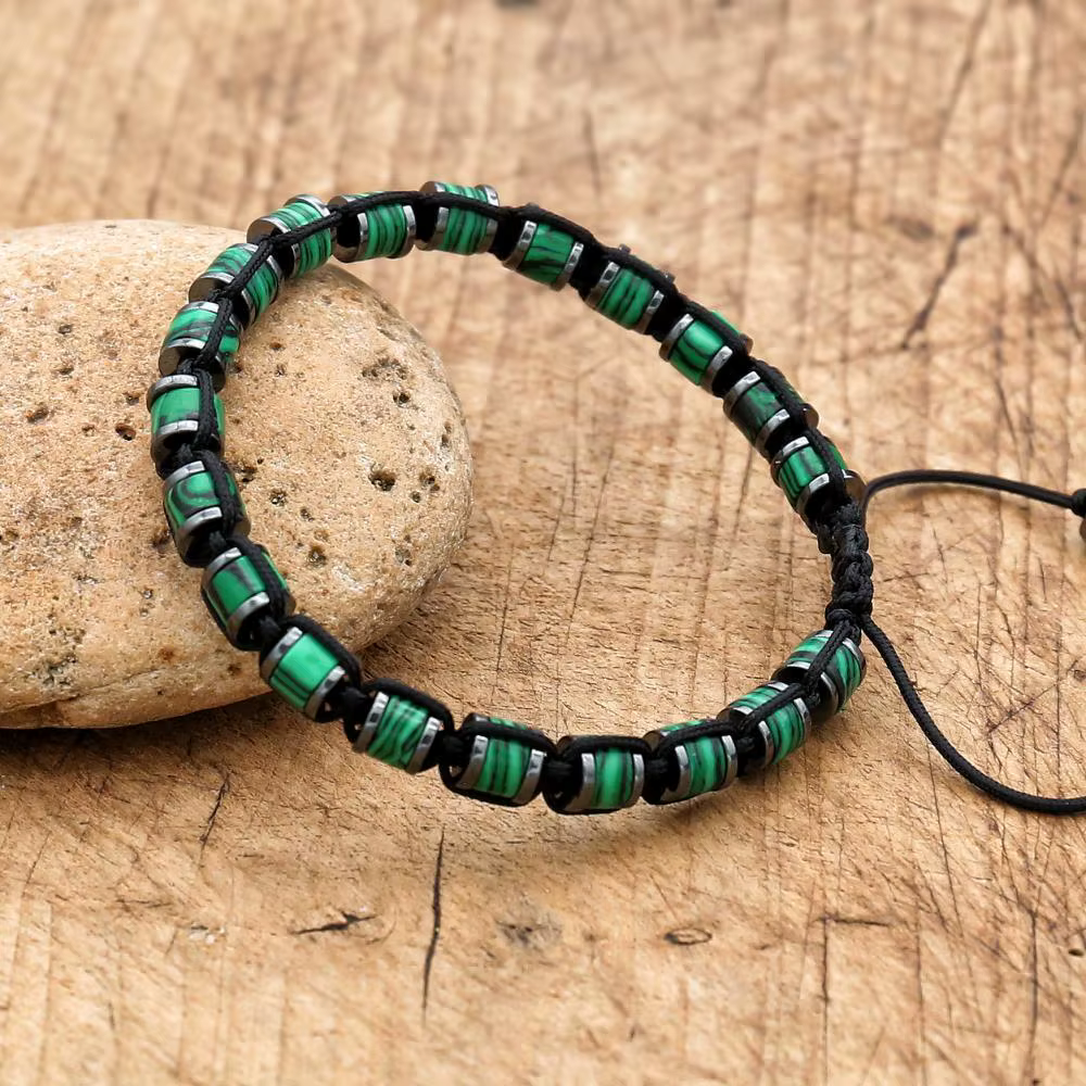 Bracelet tressé en perles d'hématite malachite, 3x6mm, tissé à la main, style Boho, Yoga, bijoux à l