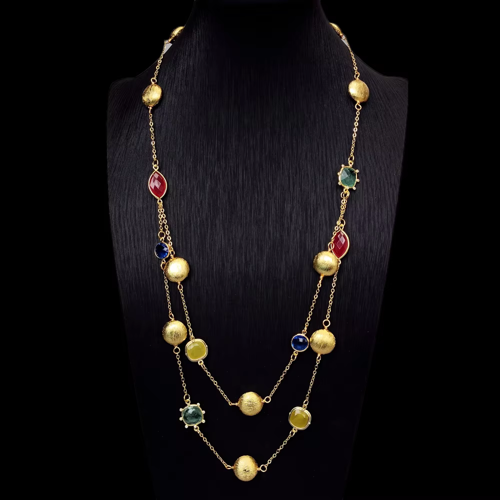 YYGEM – chaîne plaquée or, collier multicolore en jade de Quartz à facettes différentes