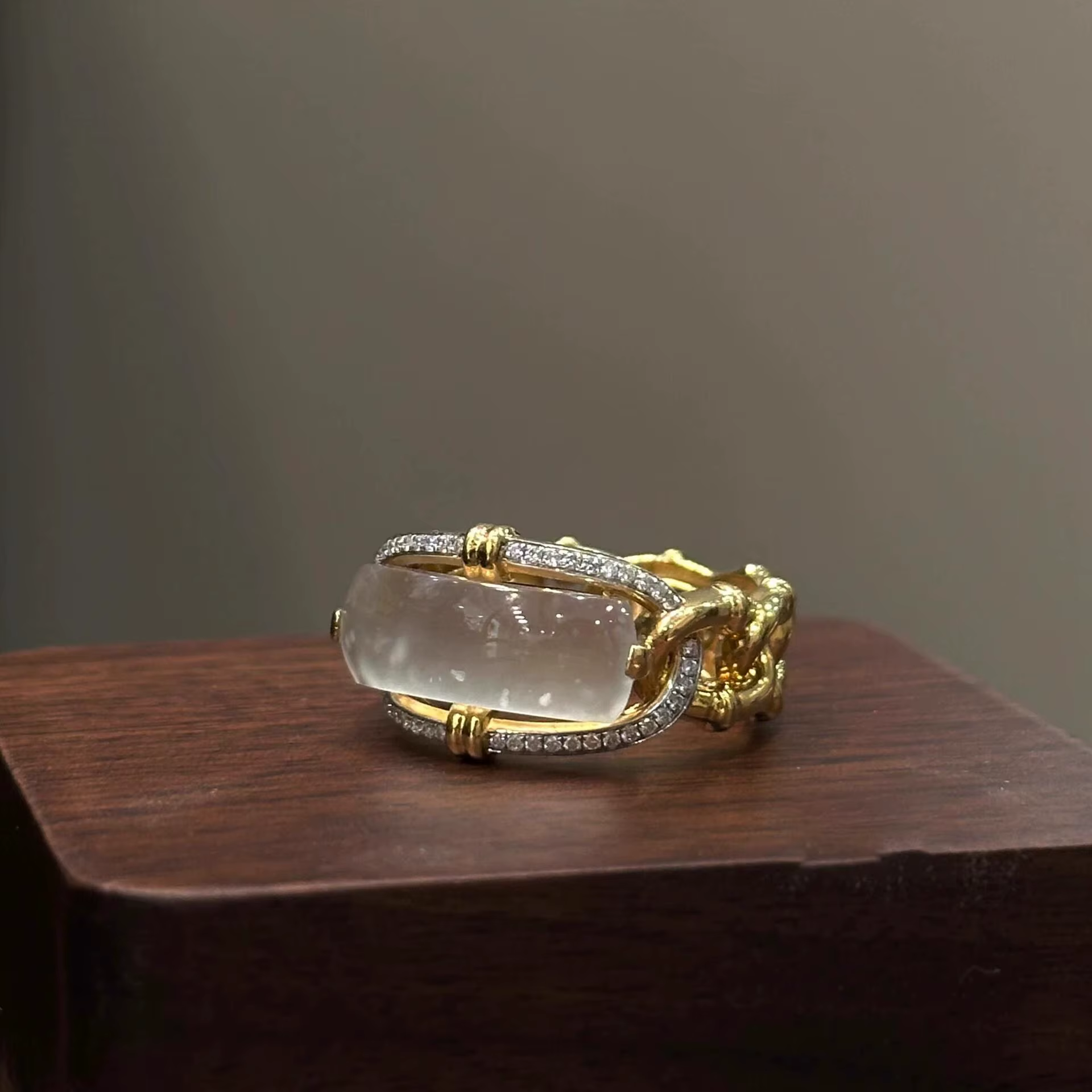 Bagues Vintage en calcédoine de glace naturelle cloutée de diamants pour femmes, bague carrée légère