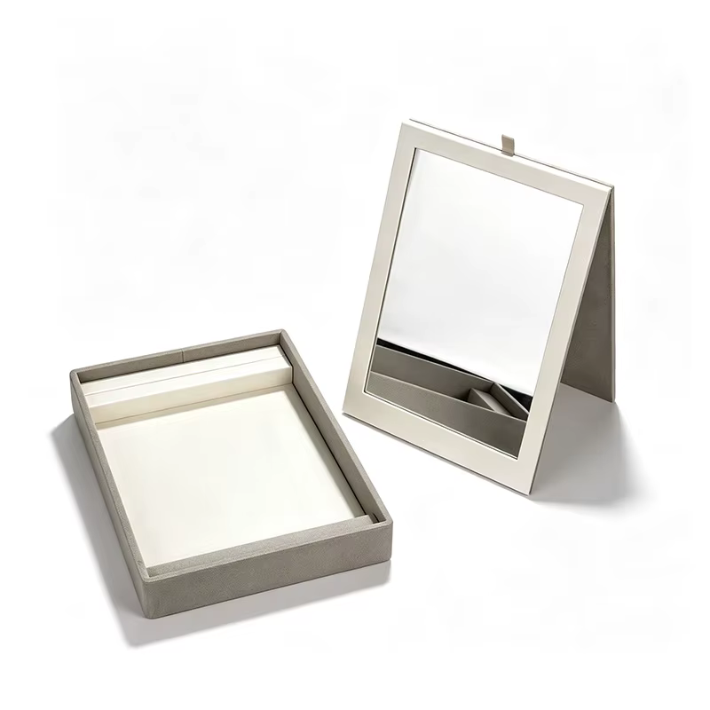 Plateau de présentation de bijoux avec couvercle miroir, support de rangement en velours pour boucle