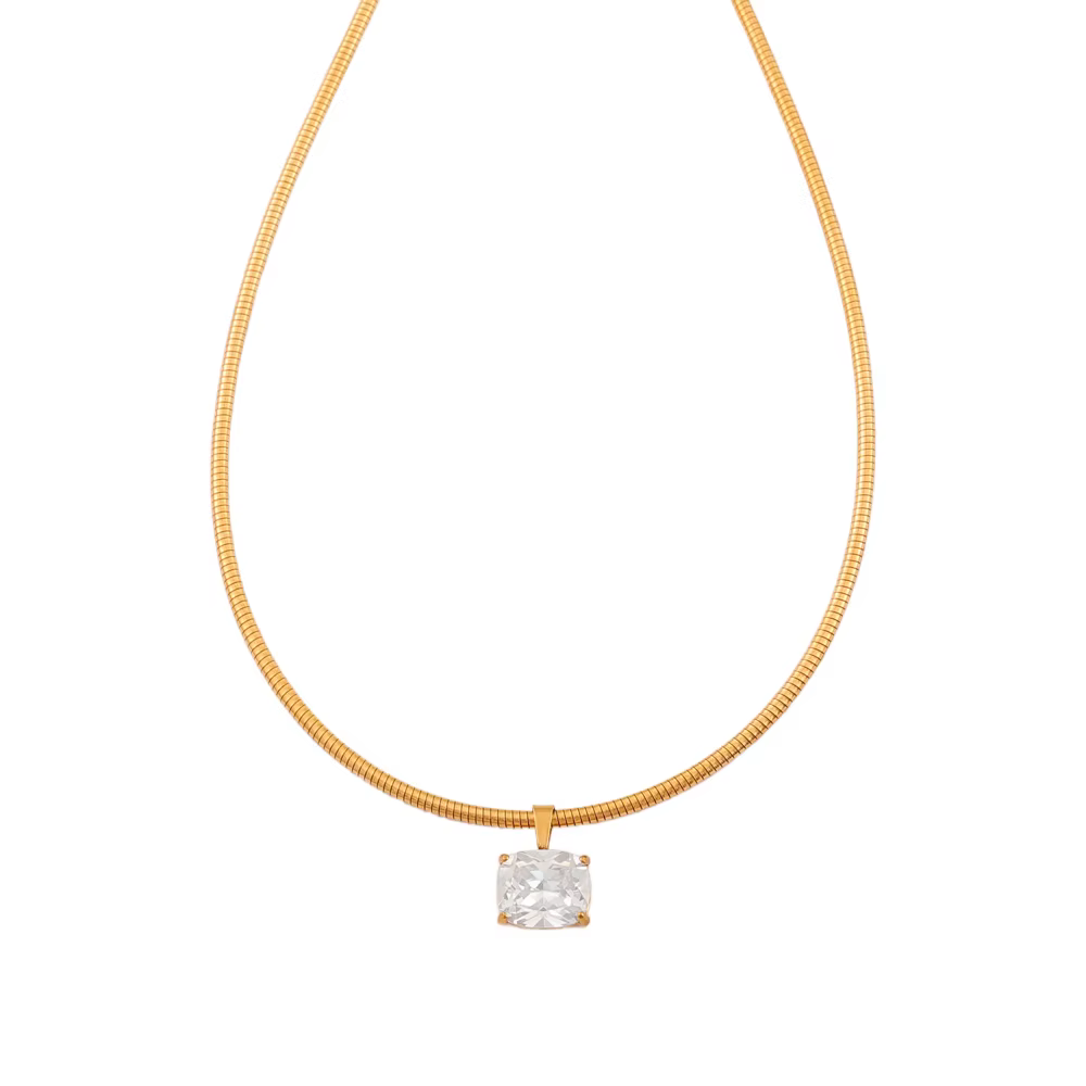 JOVO LOVE – collier à pendentif carré en acier inoxydable pour femmes, chaîne à ressort, collier ras