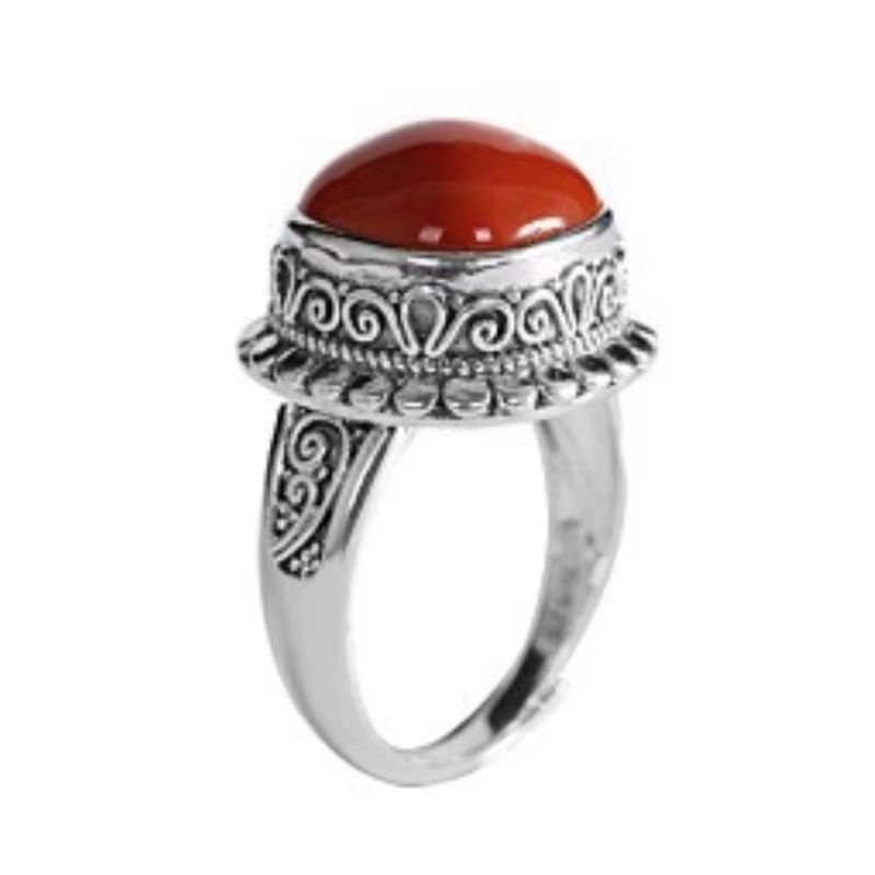 Bague en argent thaïlandais rétro en Agate rouge du sud pour femmes, bague carrée Simple et polyvale
