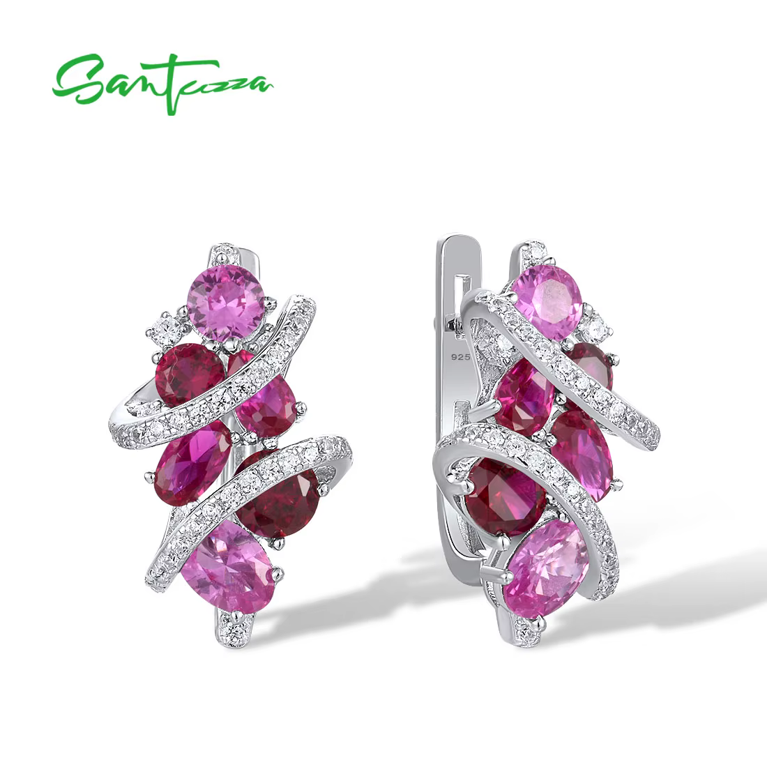 SANTUZZA-Boucles d'Oreilles en Argent Sterling 925 pour Femme, Bijoux de Mariage, Rose, Saphir, Blan
