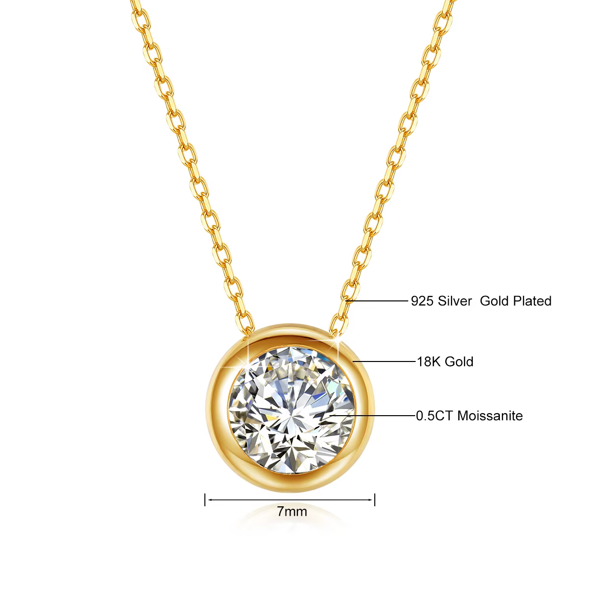 Collier en or véritable 18 carats, pendentif en diamant Moissanite rose GRA 0,5 ct/1 ct, bijoux fins