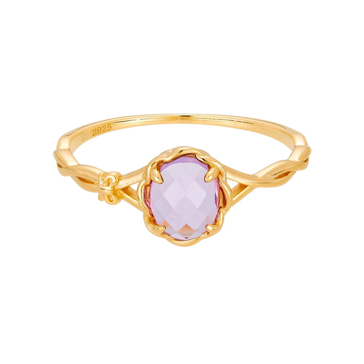 LAMOON – bague élégante en améthyste naturelle pour femmes, en argent Sterling 925 plaqué or, bagues