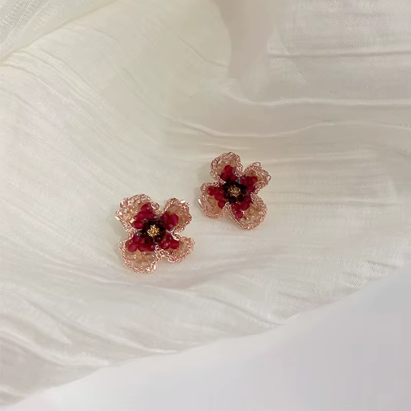 Boucles d'oreilles pendantes à franges en perles d'imitation et strass, motif fleur éternelle, pour 