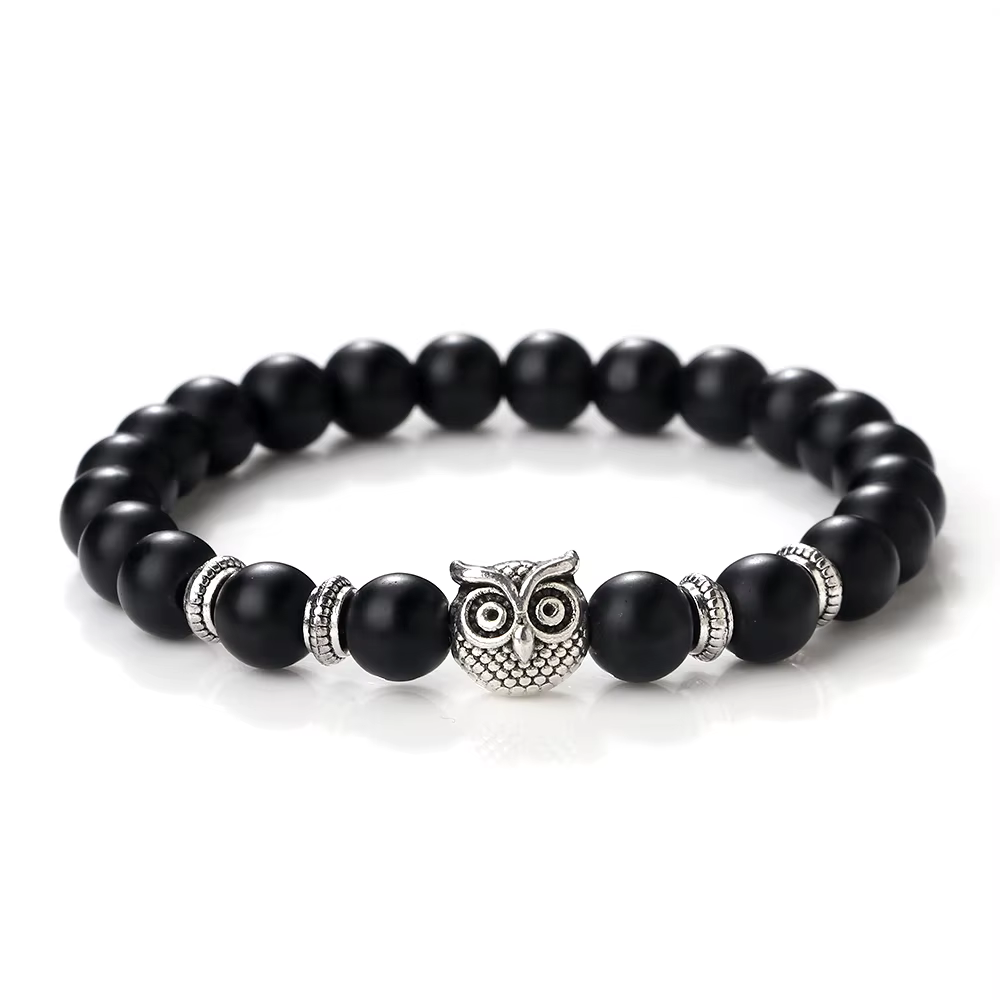 Perles en pierre naturelle hibou Bracelets Malachite roche lave Bracelets breloque brin élastique én