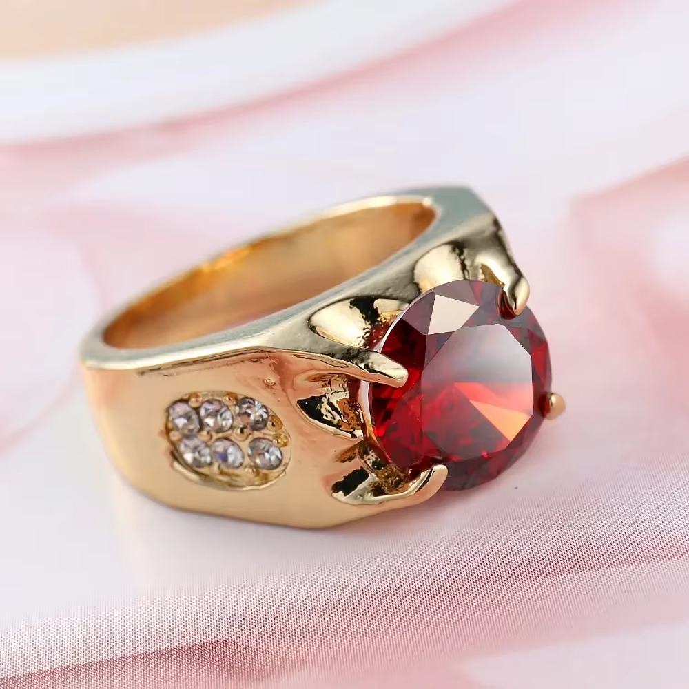Bagues de mariage rétro pour hommes, couleur or, bijoux en cristal, pierre CZ rouge, Aneis Anillos, 