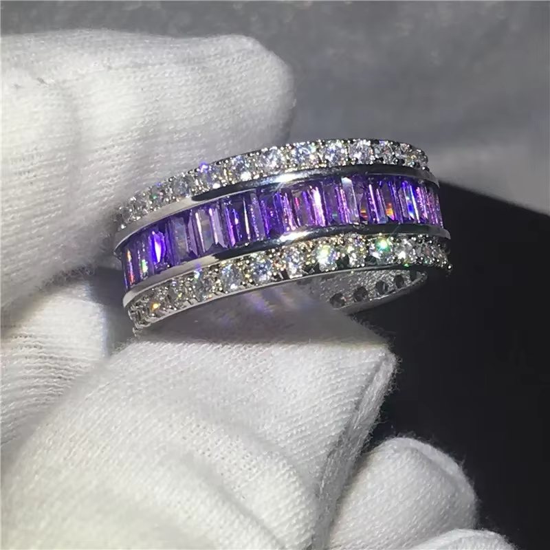 Bague de fiançailles et de mariage en or blanc 14 carats pour hommes et femmes, bijoux de laboratoir
