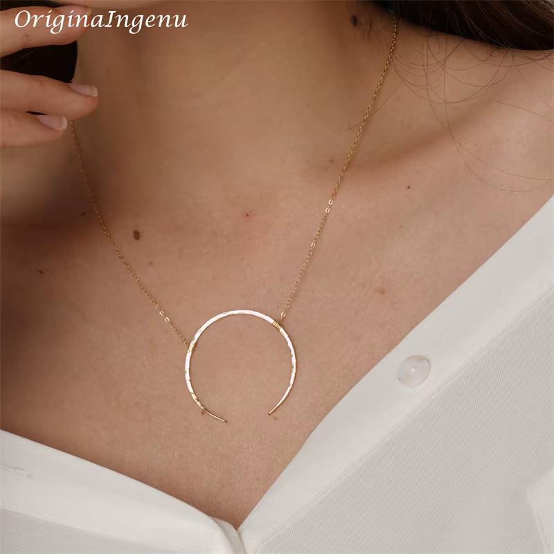 Colliers de la raq de la lune en or martelé pour femmes, bijoux faits à la main, pendentif en argent