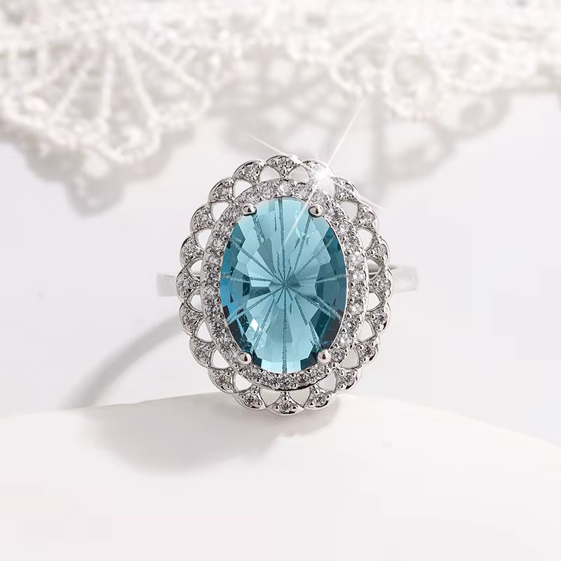 Bague Haute Couture pour femme, plaquée argent 925, Topaze bleue naturelle, bijoux de fête, cadeau