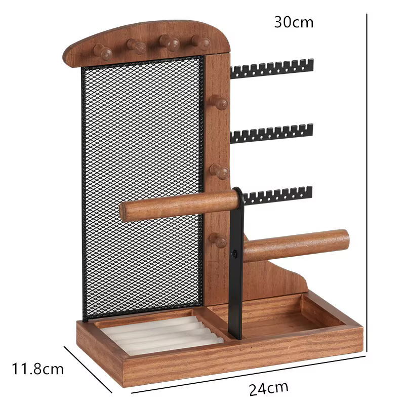Présentoir à bijoux en bois créatif, support de rangement en métal pour boucles d'oreilles, bracelet
