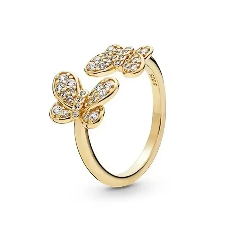 Bague en argent sterling 925, série or, très tendance, avec couronne en forme de cœur scintillante, 