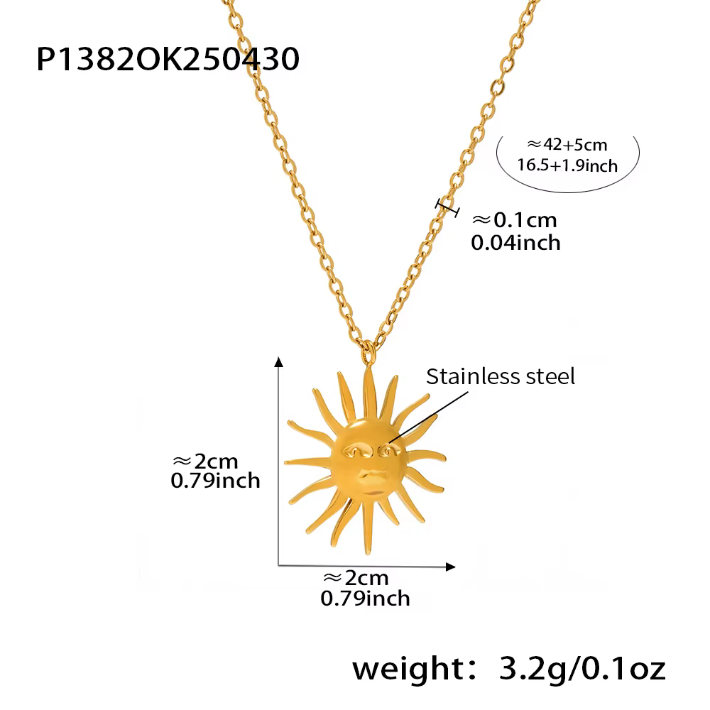 Collier en acier inoxydable 316 pour femmes, couleur or argent 18K, pendentif soleil, chaîne plaquée