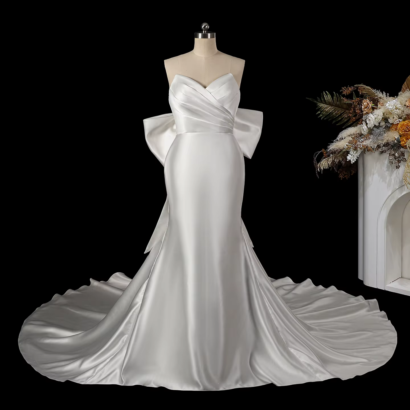 Robe de mariée sirène en satin Sharon Said avec nœud amovible et longue traîne, robes de mariée élég