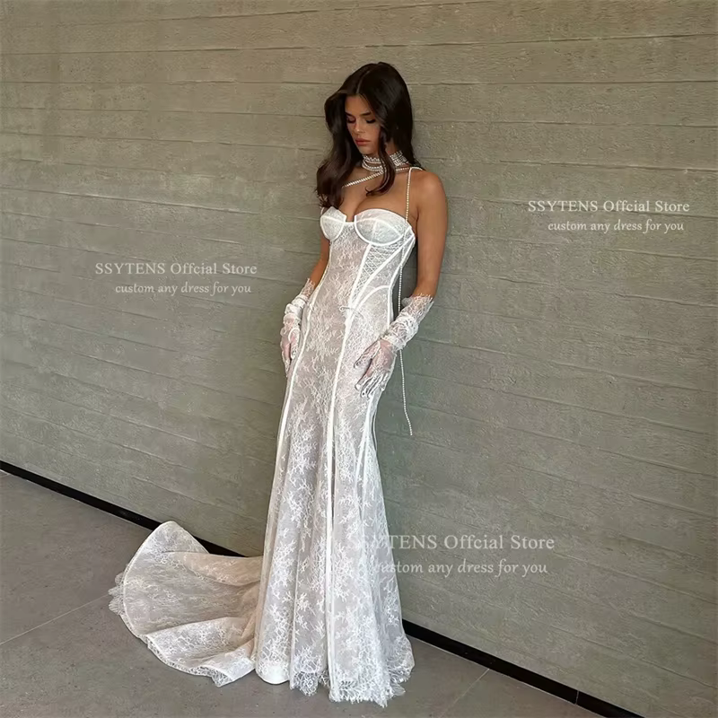 SSYTENS luxe ivoire dentelle robes De mariée chérie sirène ivoire robes De Novia Sexy à lacets dos r