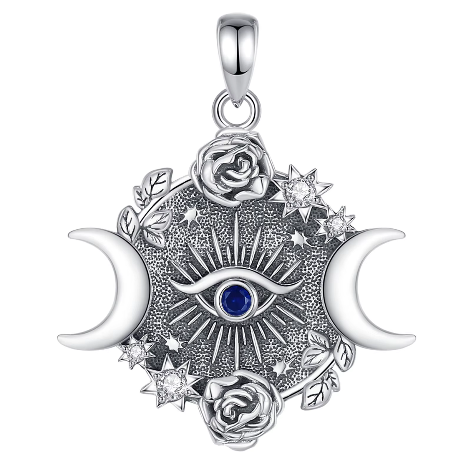 Eudora Original 925 en argent Sterling Triple lune déesse pendentif pour femmes homme mauvais œil d'