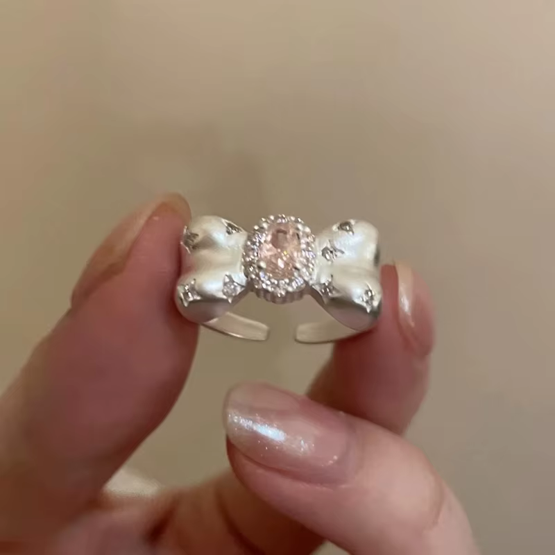 Bague nœud papillon rose zircon Y2K tendance Kpop pour femme, bijoux esthétique Egirl années 2000, a
