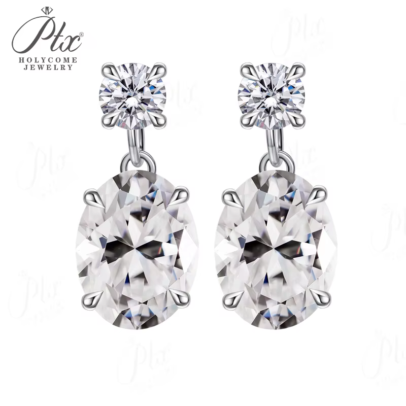 Boucles d'oreilles en moissanite couleur D, taille ovale, rubis/saphir/joaux de qualité supérieure d