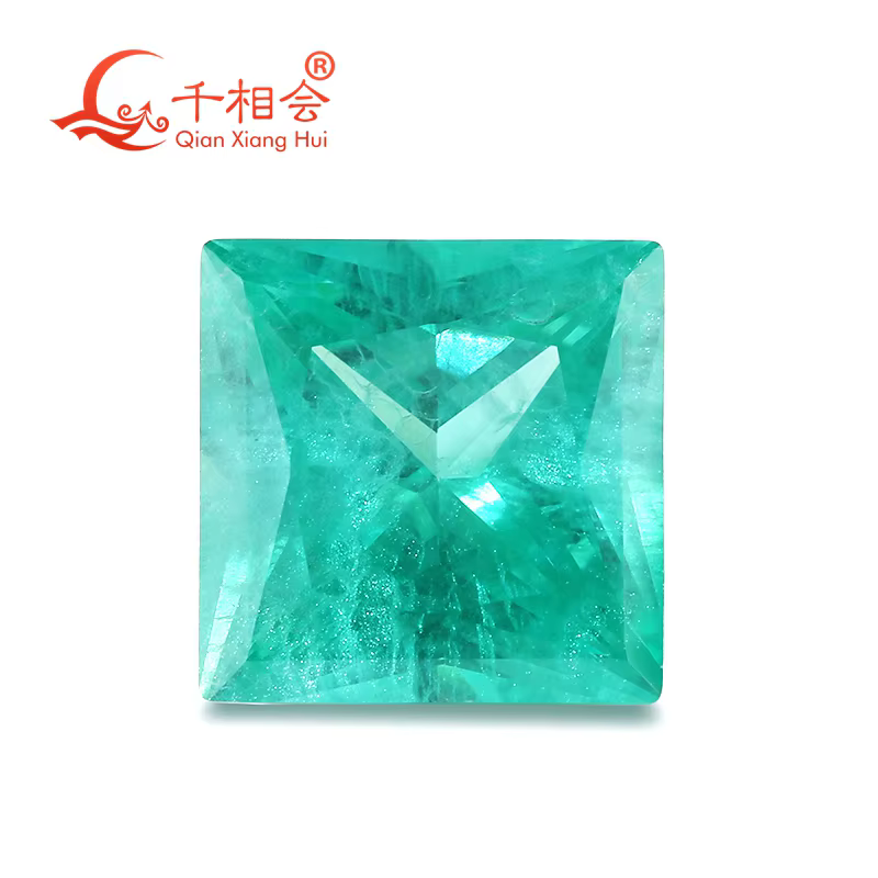Paraiba avec une lueur au néon forme carrée coupe princesse cultivée en laboratoire Yttrium aluminiu