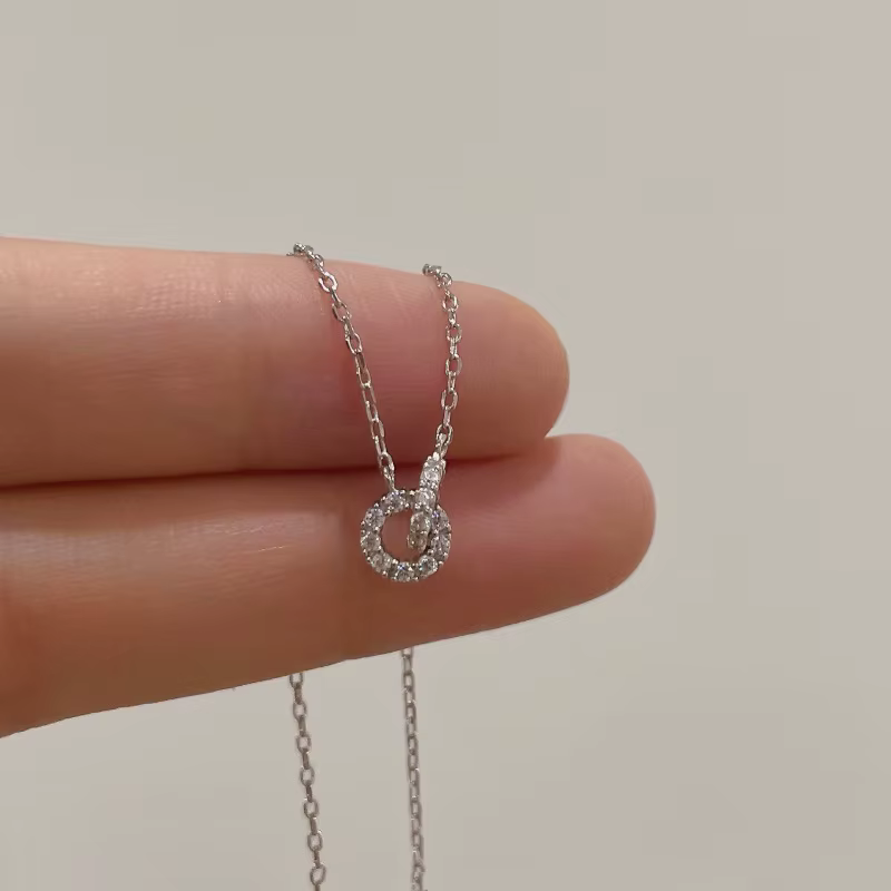 Collier en argent Sterling 925 avec diamant imbriqué, lumière de luxe, Double anneau, pendentif en Z