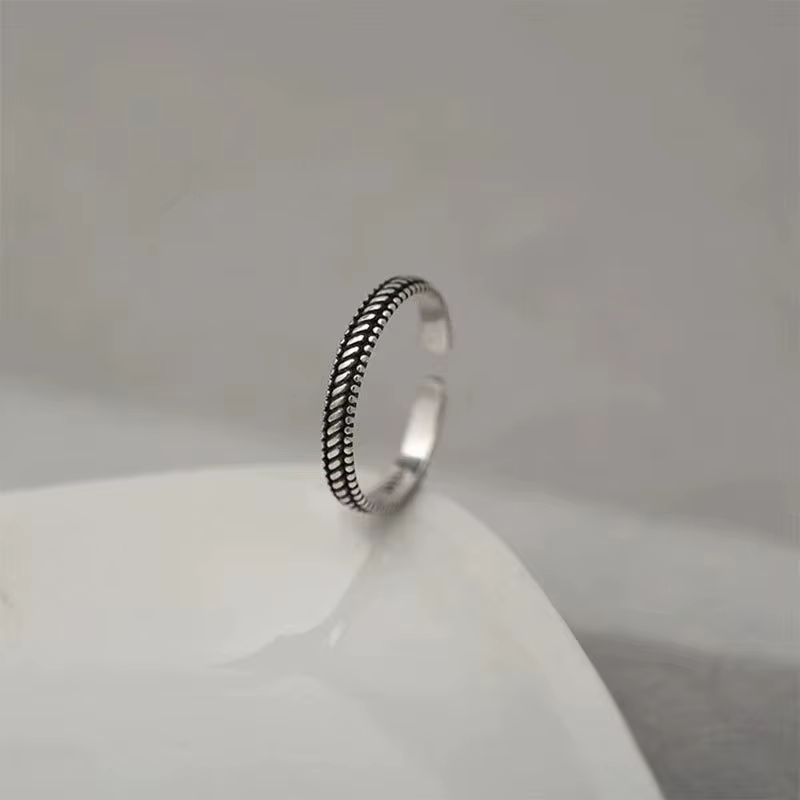 Bagues noires fines tissées en argent Sterling 925 pour femmes, Couple de mariage, accessoires de bi