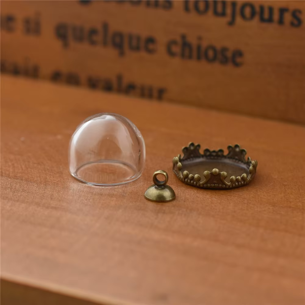 5 ensembles 15mm Globe en verre dôme couronne Base perles ensemble de bouchons Globe en verre ensemb