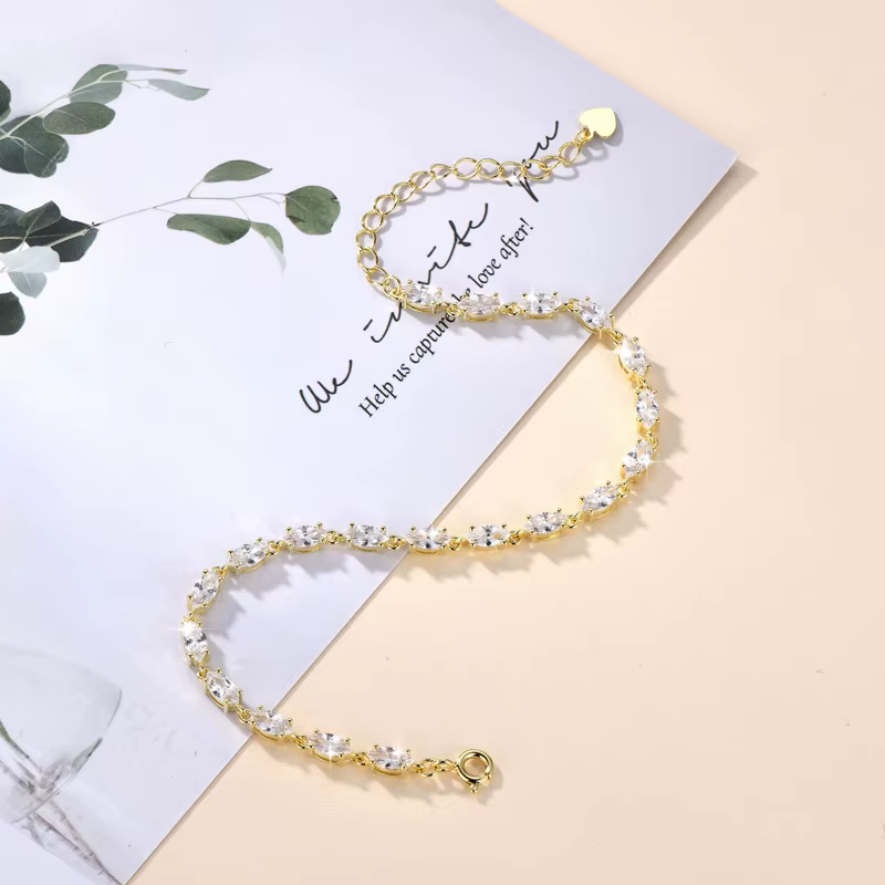 IOGOU – Bracelet en zircone cubique AAAAA pour femmes, coupe marquise, 3x6mm, plaqué or 14 carats, c