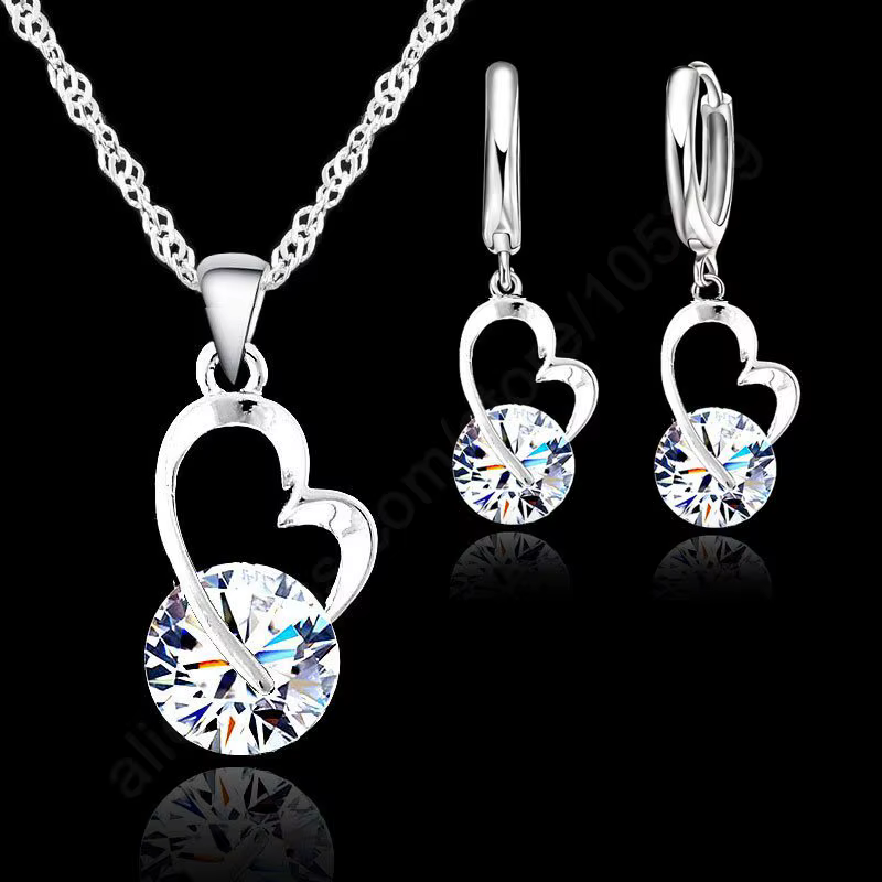 Brillant CZ ensemble de bijoux de mariée véritable 925 en argent Sterling cubique Zircon pendentif c