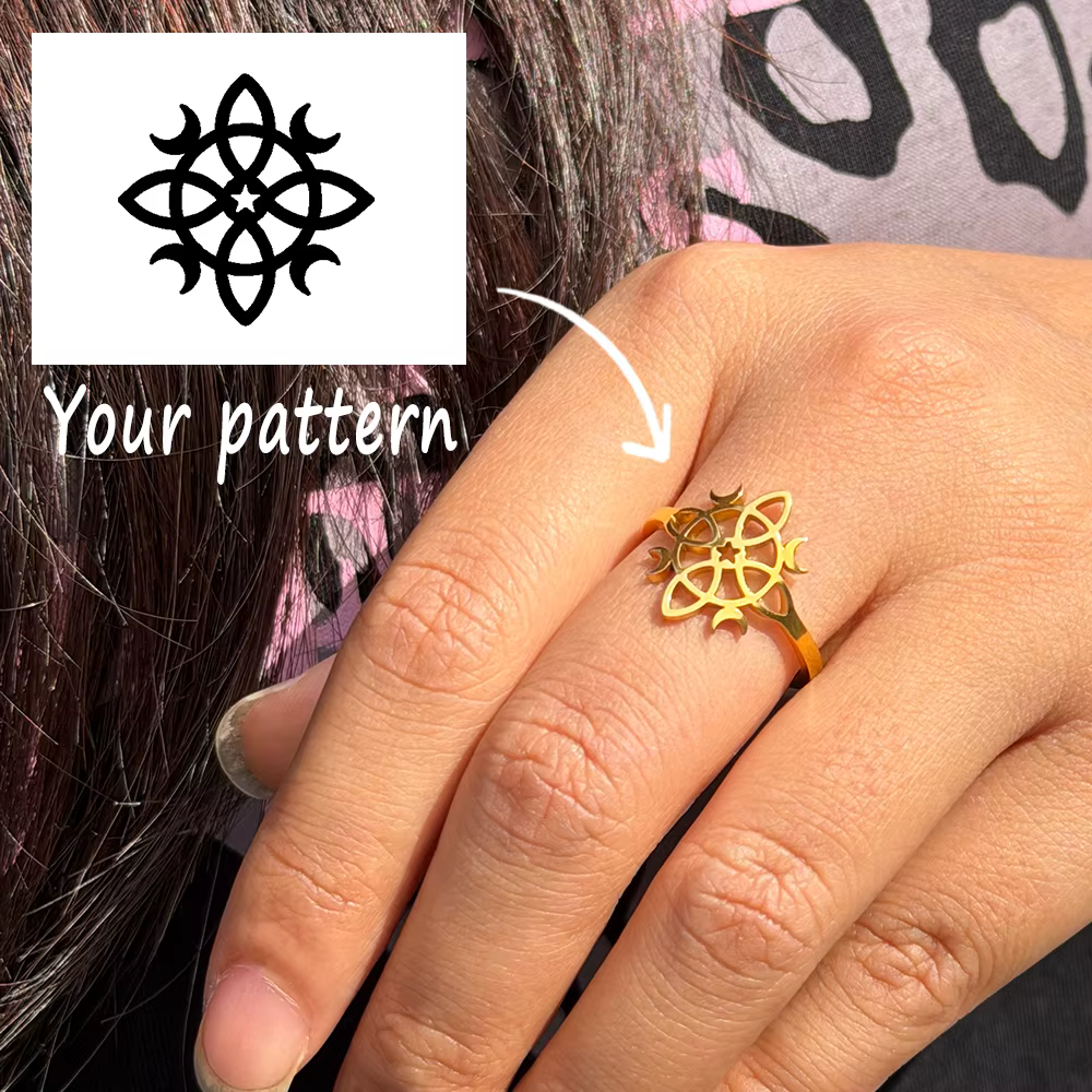 Bague ajustable en acier inoxydable à motif personnalisé avec ouverture, bague à logo personnalisé, 