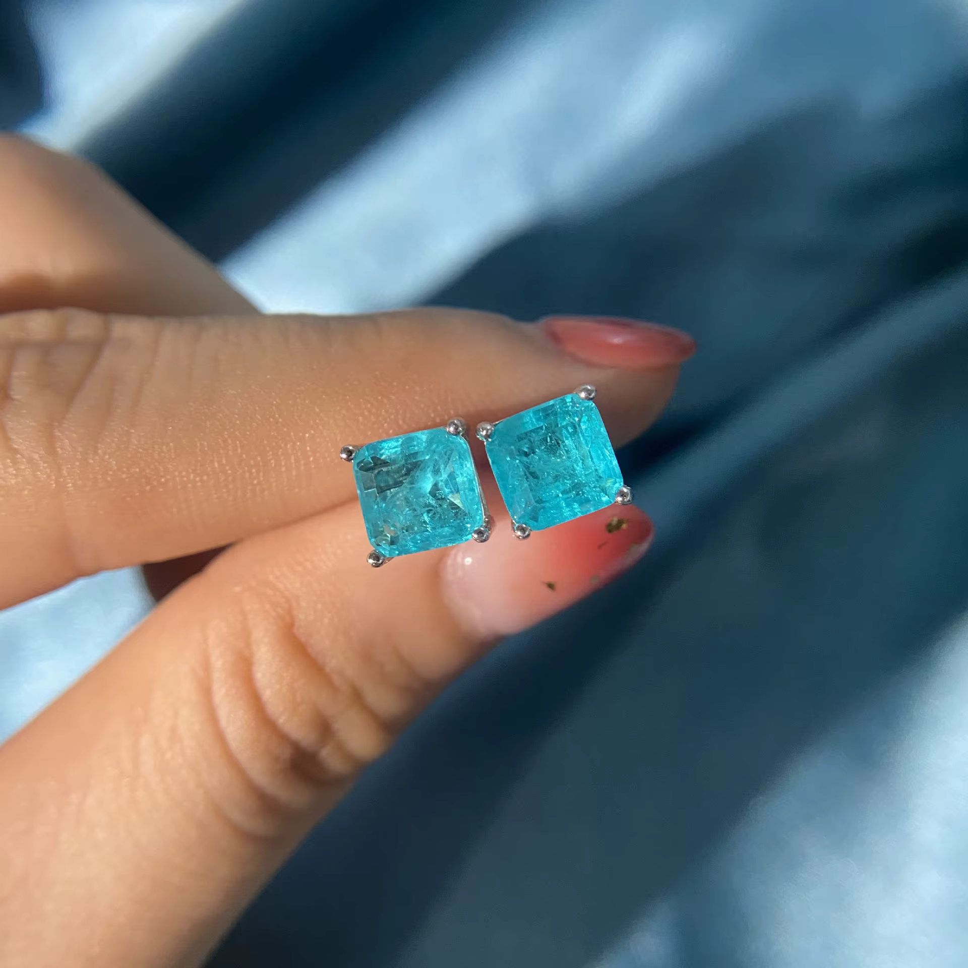 Boucles d'oreilles Vintage en argent 100%, Paraiba, Tourmaline, pierre de naissance, bijoux fins pou