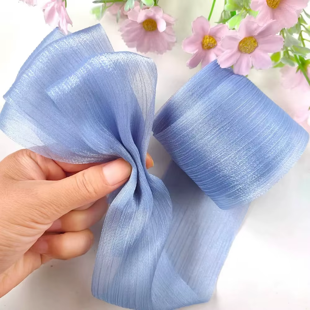 Nouveau ruban en mousseline de soie plissée de 5M, 6cm de large, ruban à nœud pour bricolage, fil de