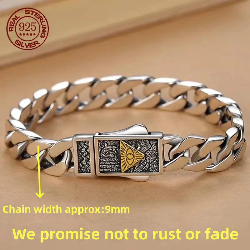 Bracelet cubain en argent Sterling 925 pour hommes, œil d'horus de dieu, mode Hip Hop, cadeau Simple