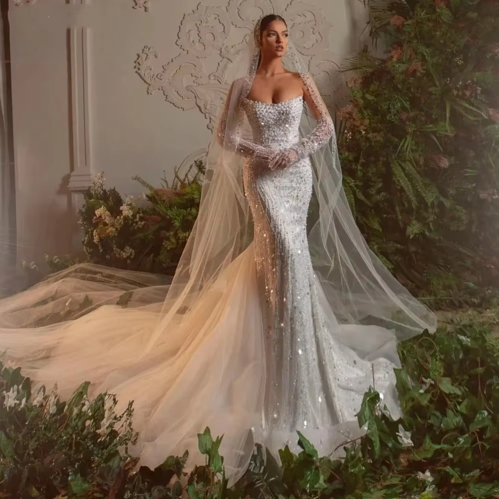 Lqq robe de mariée personnalisé Sexy sirène robes de mariée pour les femmes sans bretelles sans manc