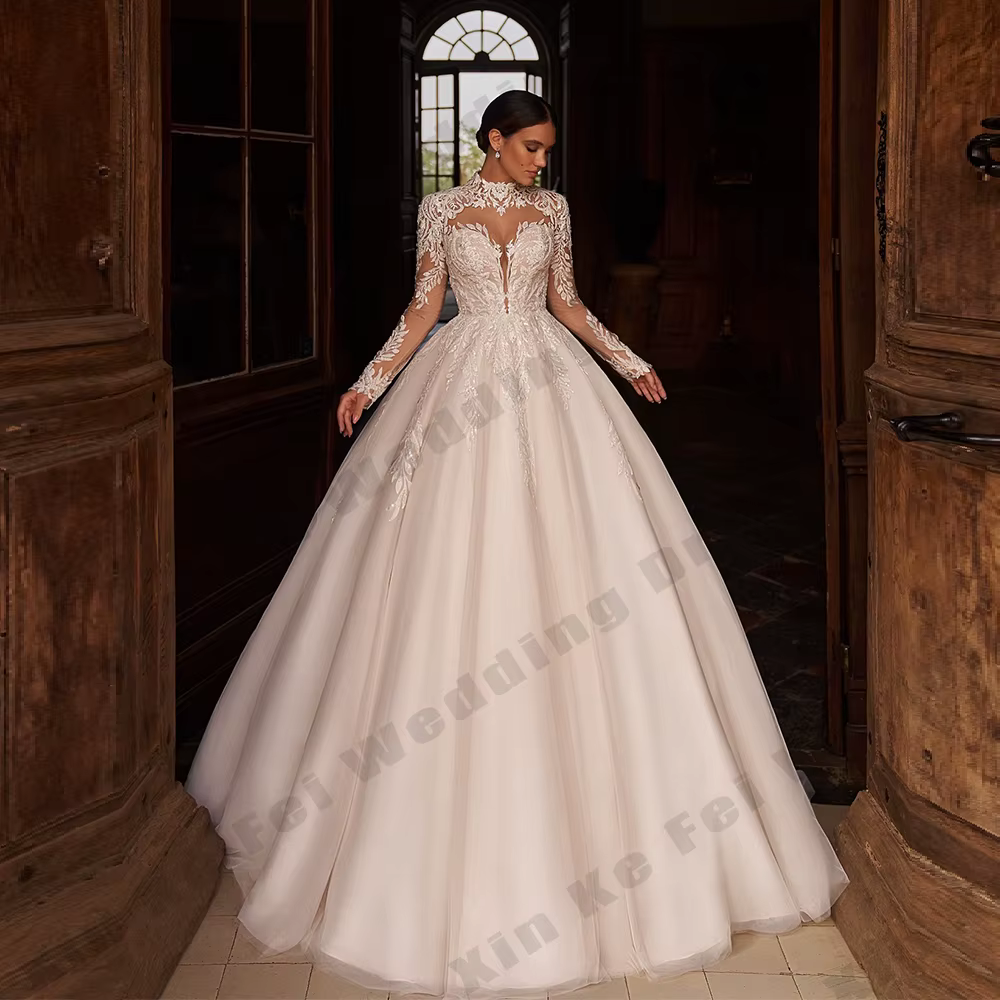Magnifiques robes de mariée pour femmes, ligne a, élégantes, manches longues, robes de mariée prince