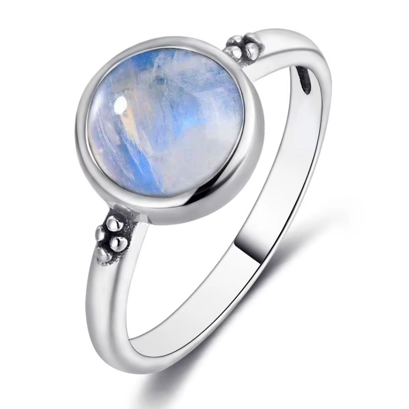 S925 Boutique bijoux bague 8mm rond pierre de lune bague bijoux femmes romantique fête d'anniversair