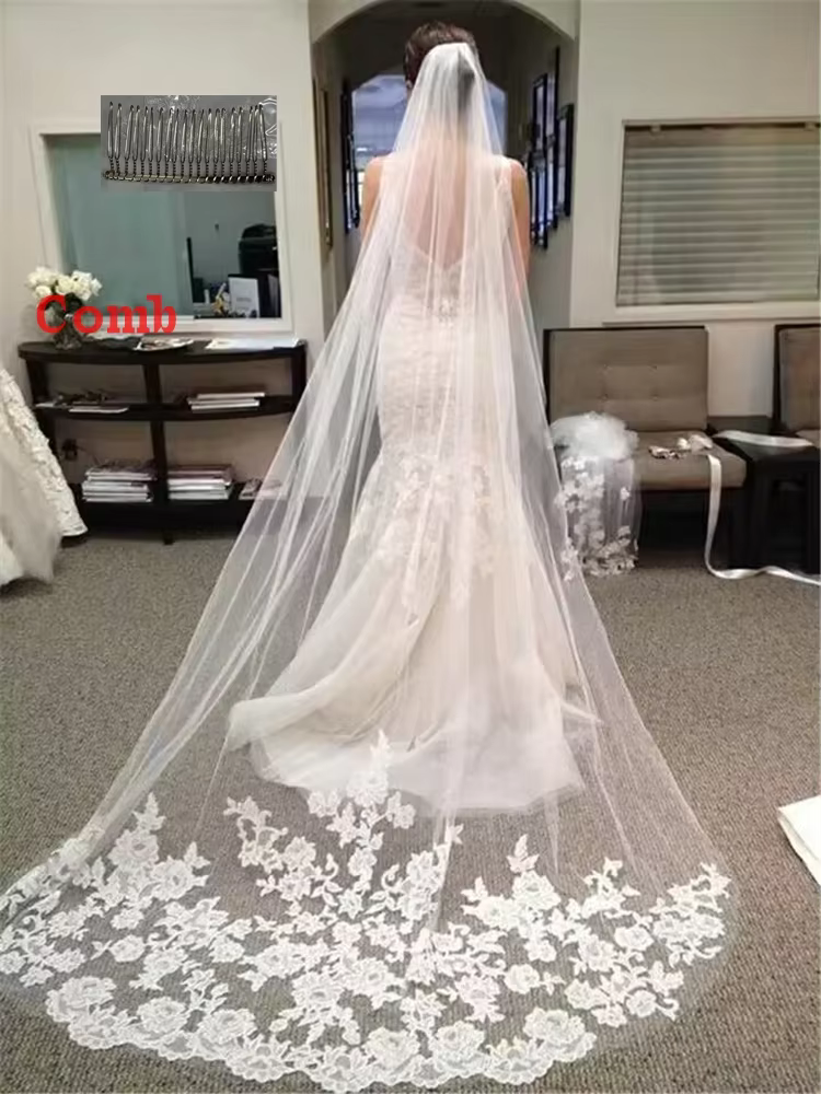 Voile De Mariage cathédrale dentelle longue Voile Mariage blanc ivoire mariée accessoires De Mariage