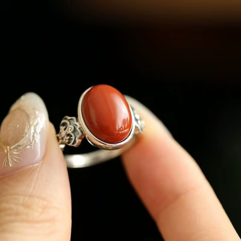 Bague Ruyi classique brillante, ouverture réglable, bague elliptique en tourmaline rouge du sud pour
