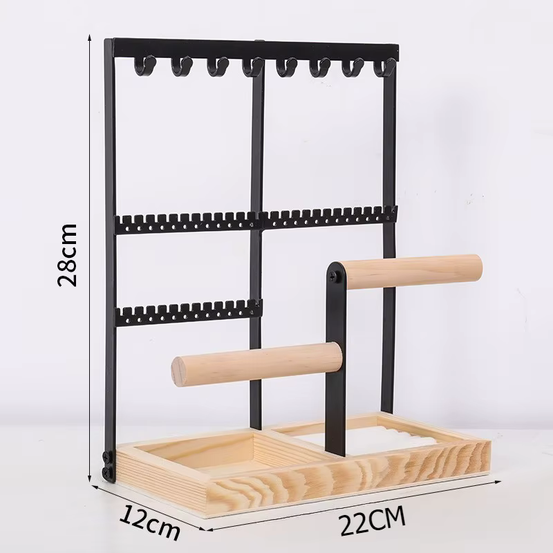 Présentoir à bijoux en bois, grand support de rangement pour colliers et bagues, boucles d'oreilles 