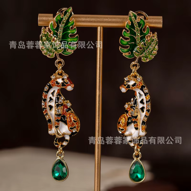 KEQIU – boucles d'oreilles pendantes en forme de léopard médiéval, pendentif en pierres précieuses c
