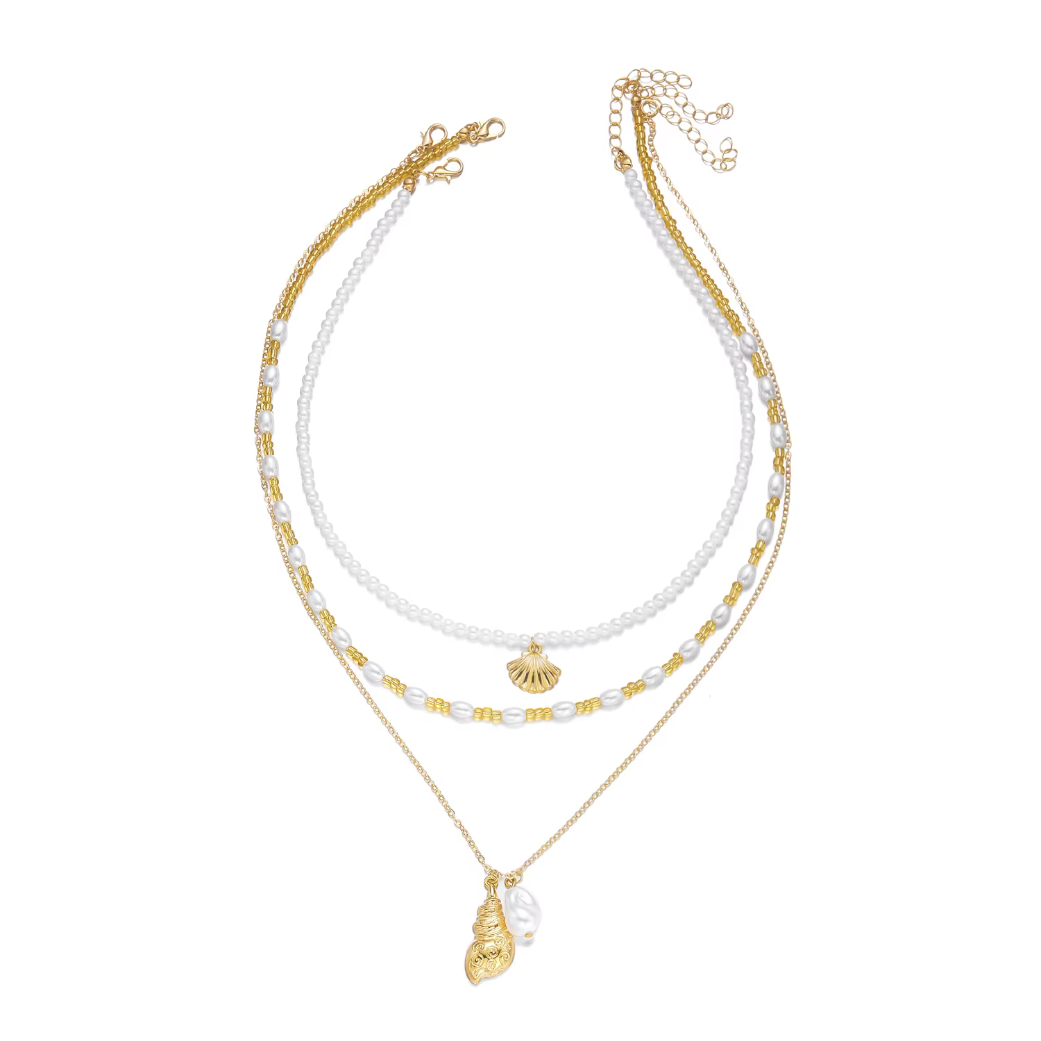 Lot de 3 colliers ras-du-cou bohèmes avec coquillages, fausses perles et perles de rocaille, ensembl