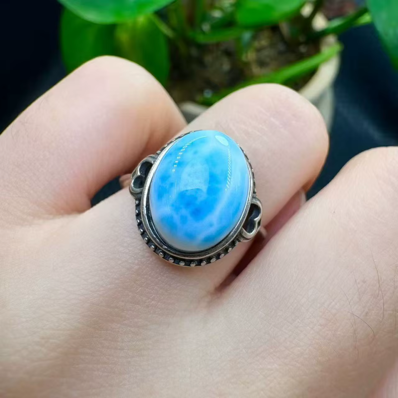 Bague en argent 925 avec cristal de Larimar naturel, nouvelle collection, pierre précieuse de guéris