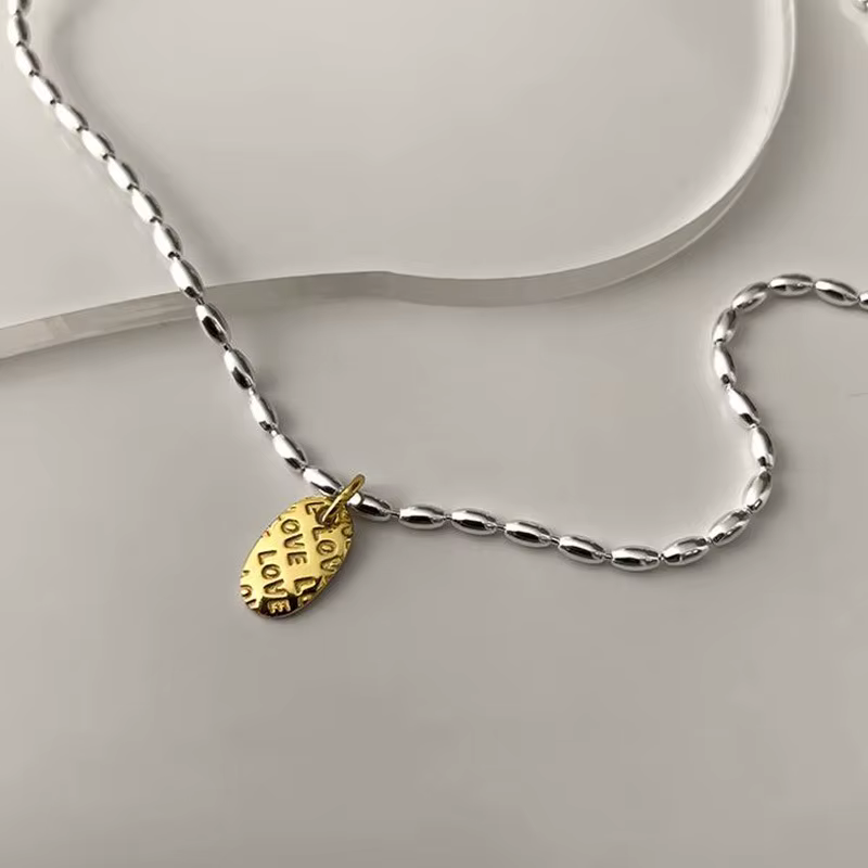 ANENJERY – pendentif ovale avec lettre d'amour, perle d'olive, Grain de riz, collier pour femmes, bi