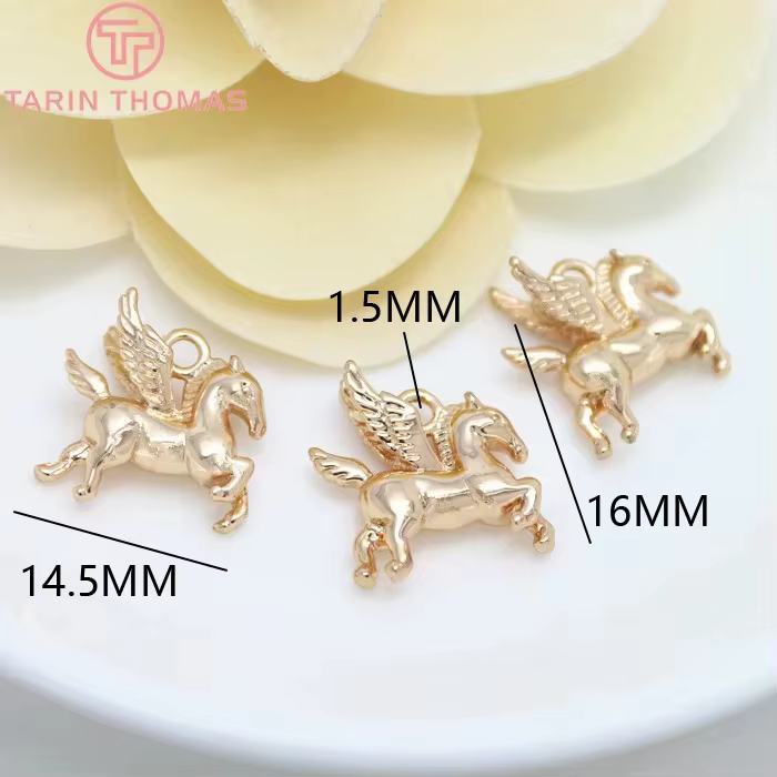 (1896)6 pièces 16x15MM 24K Champagne couleur or plaqué laiton Pegasus cheval breloques pendentifs ha
