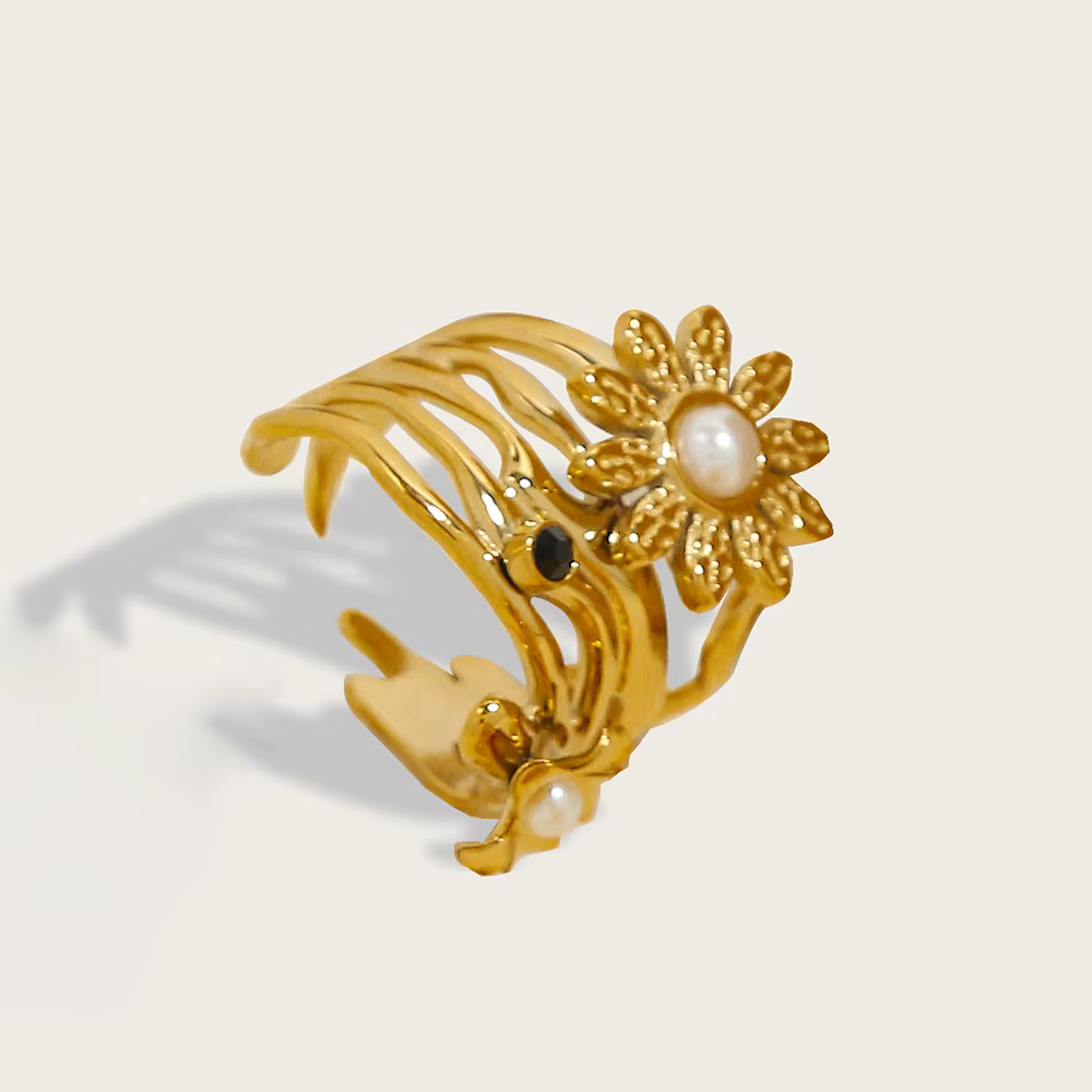 YACHAN 18K plaqué or bague pour femmes en acier inoxydable à la mode irrégulière sans goudron bijoux