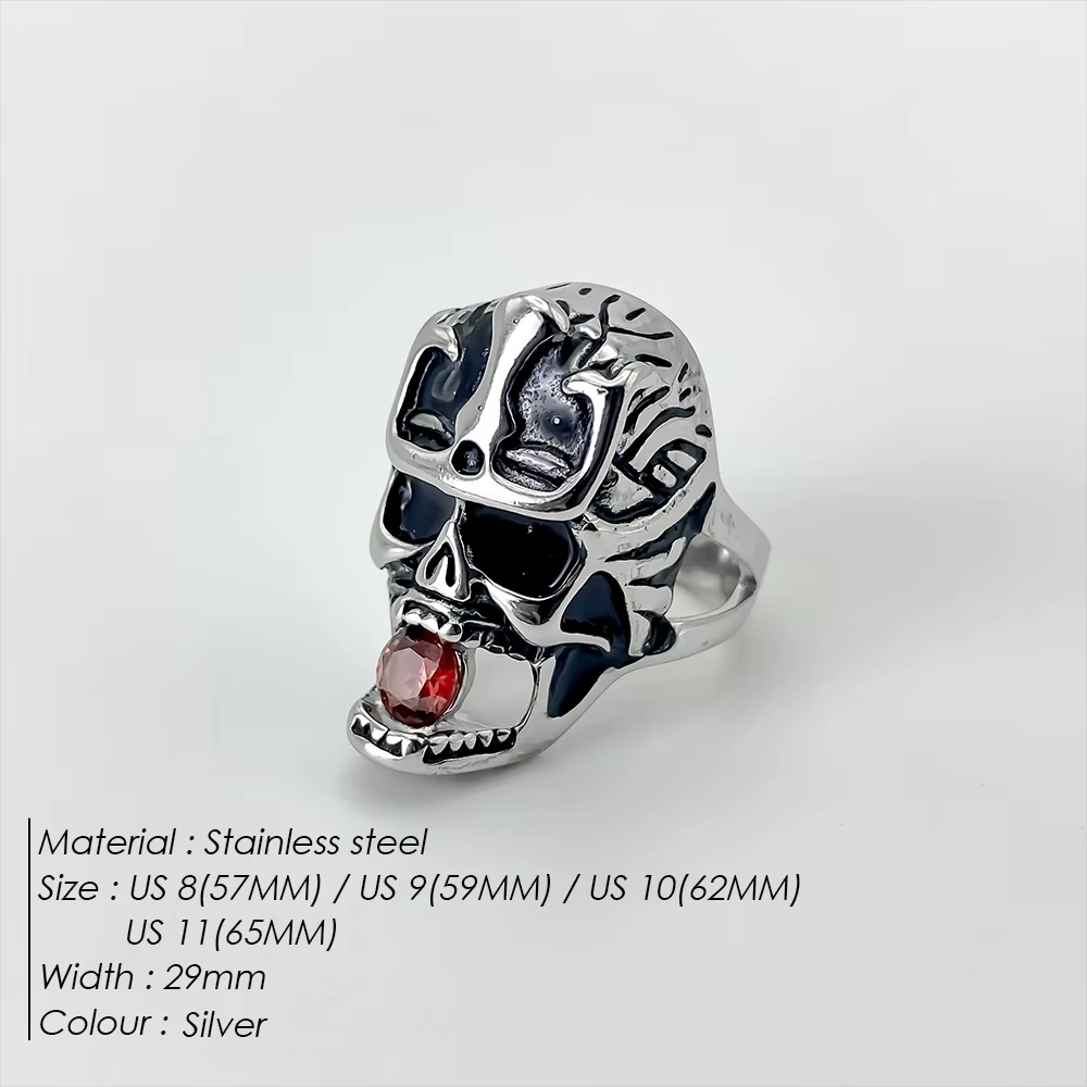 Bague Crâne Punk EManco pour Homme, Bijou Tendance Exagéré avec Strass Scintillants, Accessoire de M