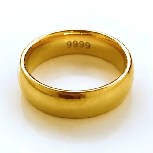 UMQ-Bague de couple plaquée or jaune véritable 18 carats pour hommes et femmes, visage lisse uni, pe